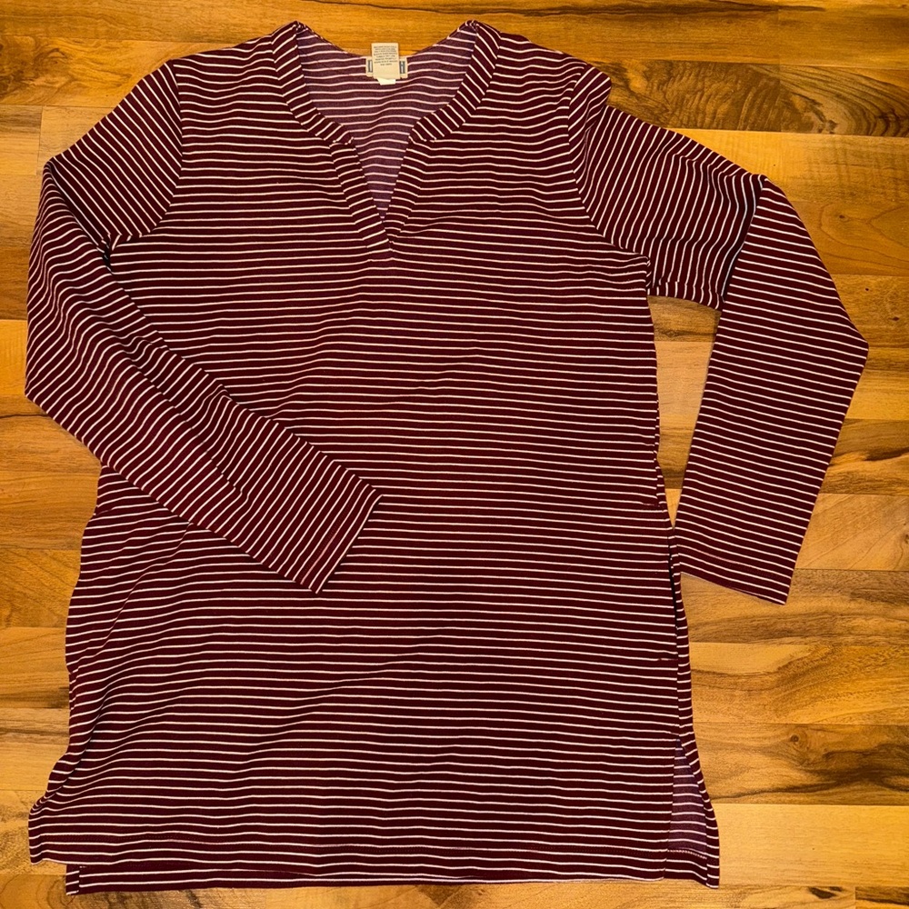 Duluth trading co. Linger tunic style sweatshirt v neck stripes size MED‎